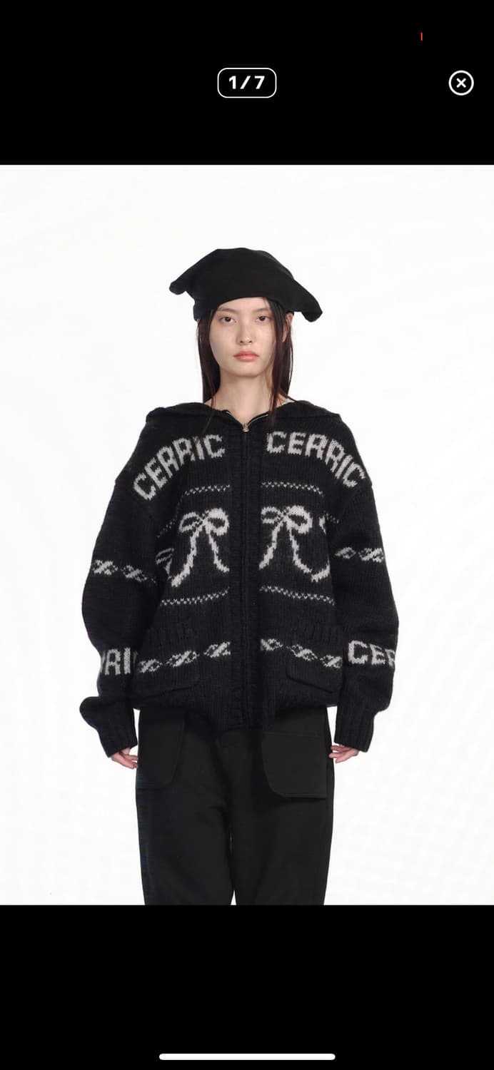 세릭 리본 코위찬 집업 블랙 상품이미지1