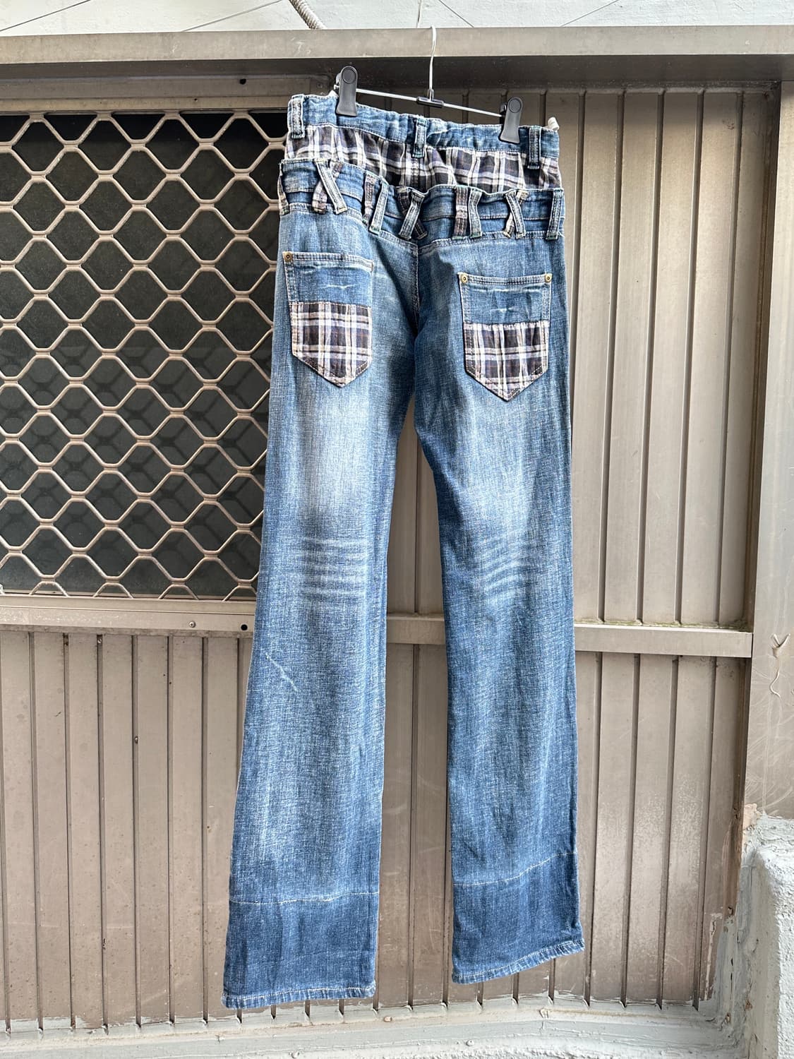 NONE vintage check fake layered denim pa 상품이미지8