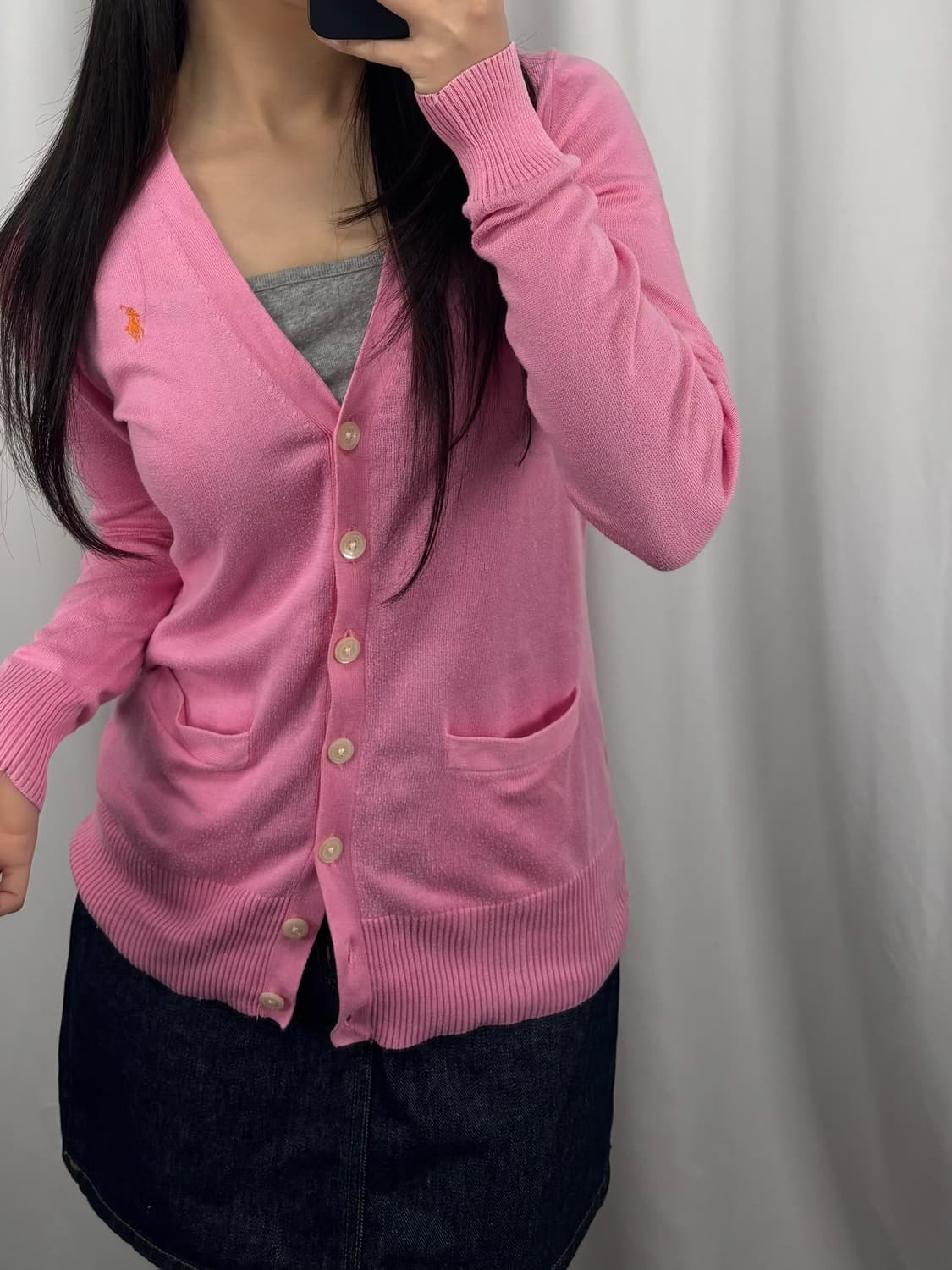 폴로 피마 코튼 핑크 브이넥 가디건 상품이미지2