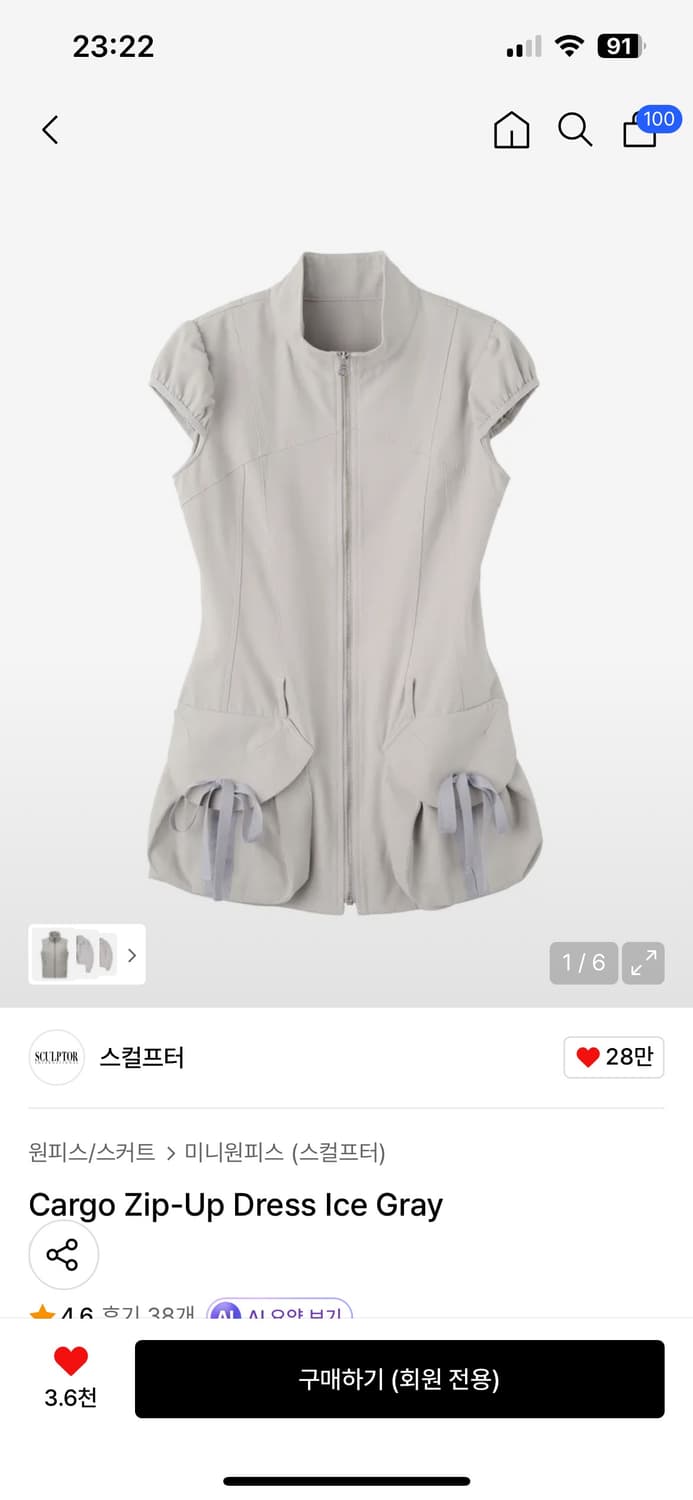 스컬프터 Cargo Zip-Up Dress Ice Gray 카고 원피스 상품이미지1