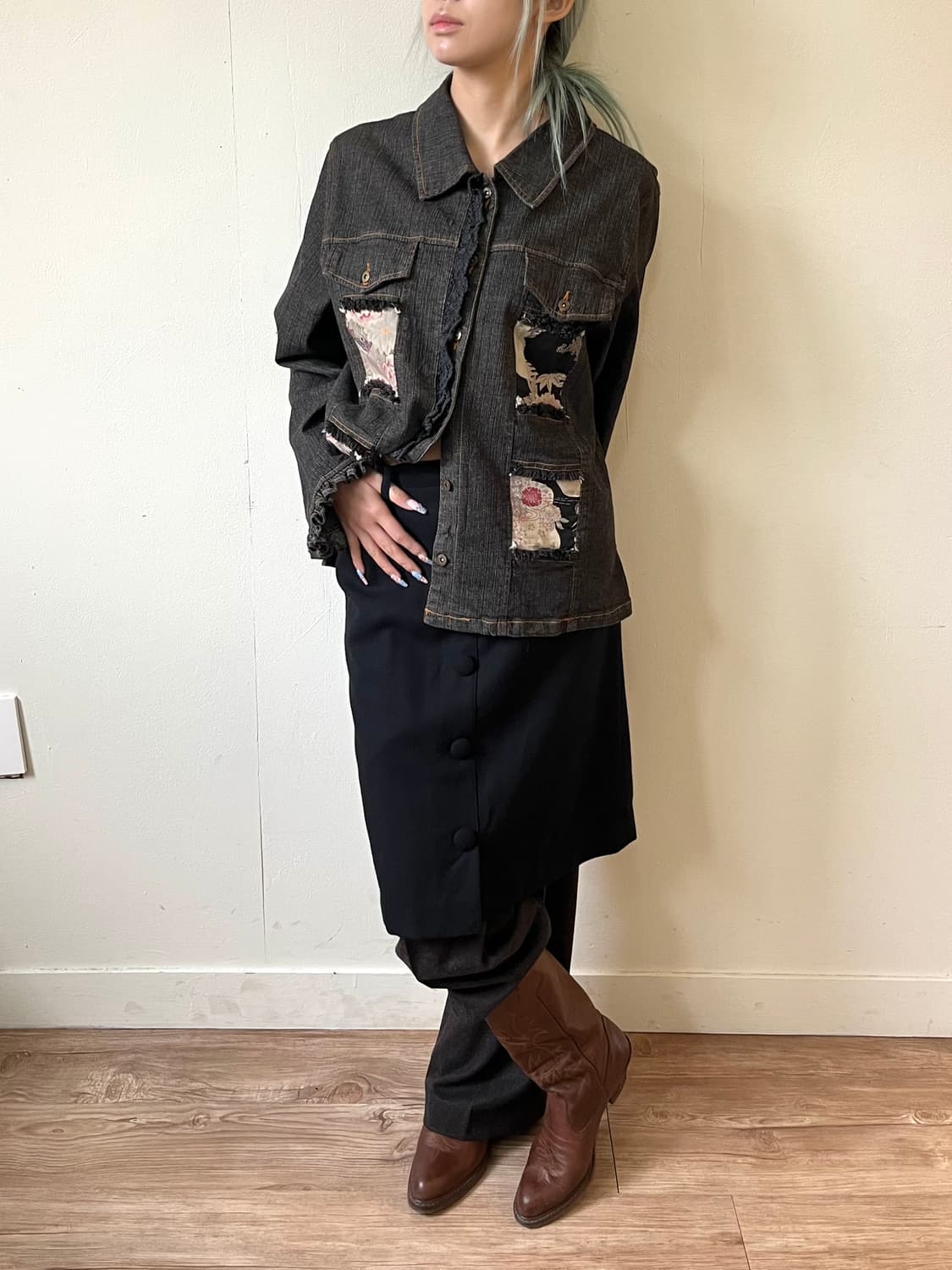 QUINTY 패치워크 프릴 데님 자켓 상품이미지6