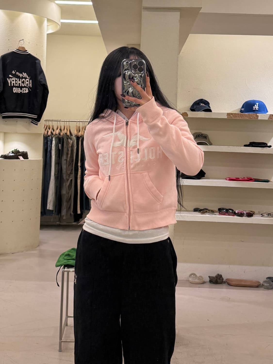 홀리스터 로고 라이트핑크 기모 후드집업 U1101 상품이미지1