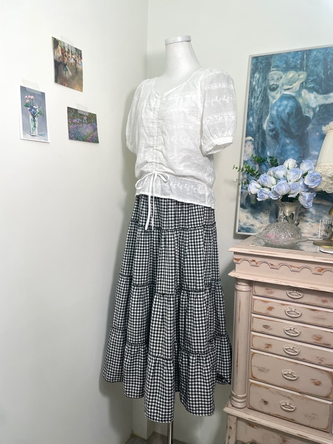 black gingham check long banding skirt 상품이미지7