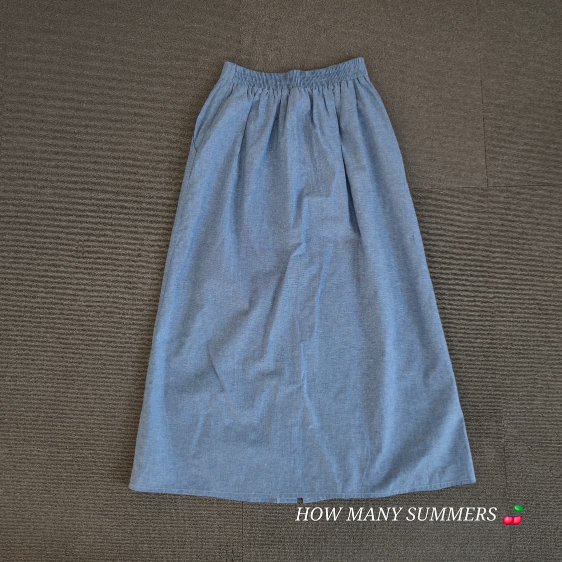 테디 샴브레이 롱 스커트 S 블루 코튼 빈티지 밴딩 포켓 상품이미지2