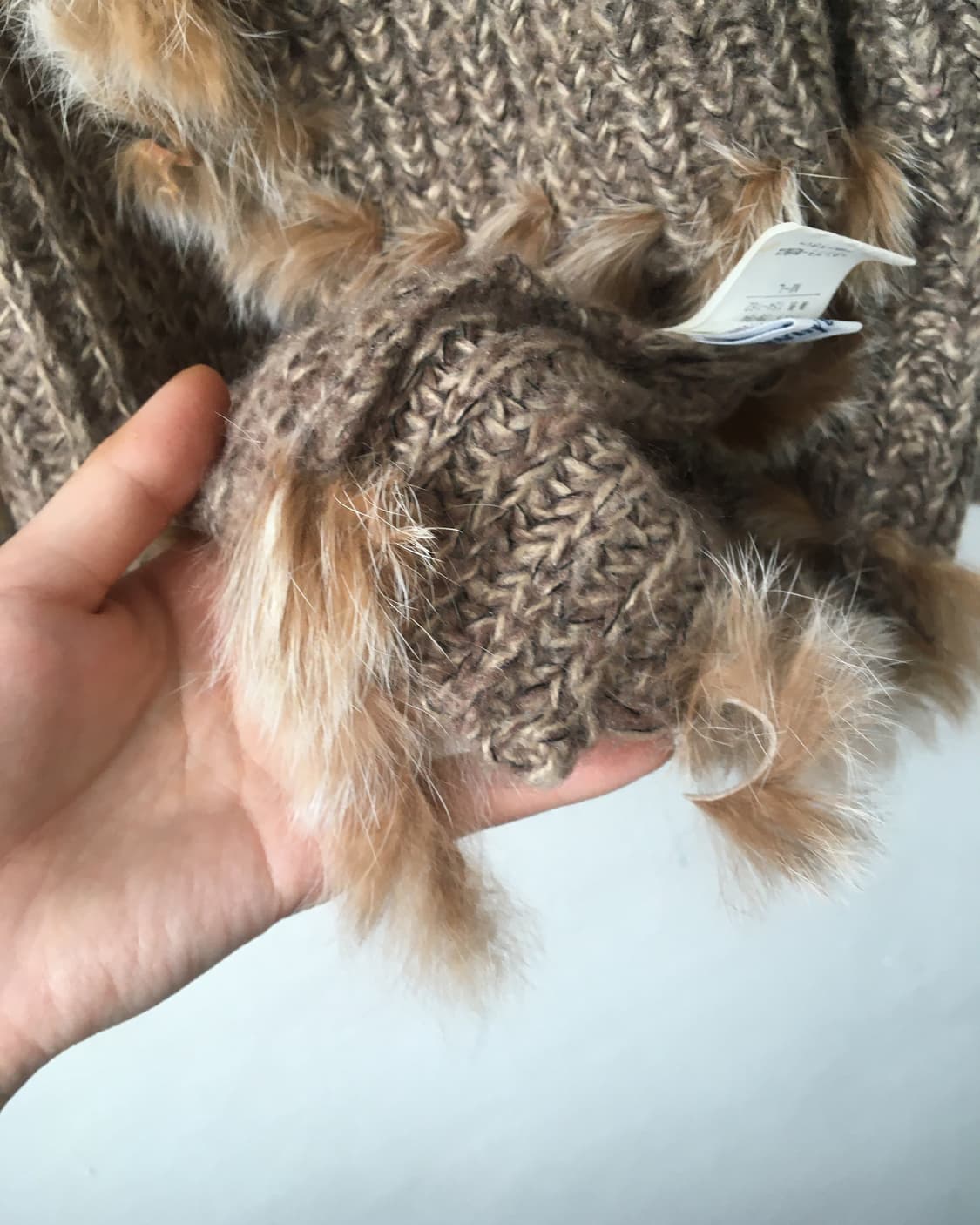 Rabbit fur trimming drape open knit card 상품이미지5