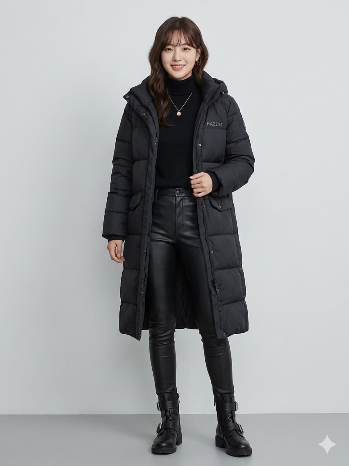 HAZZYS GOLF 헤지스 골프 여성 H_LAB 덕다운 롱패딩 블랙 상품이미지1