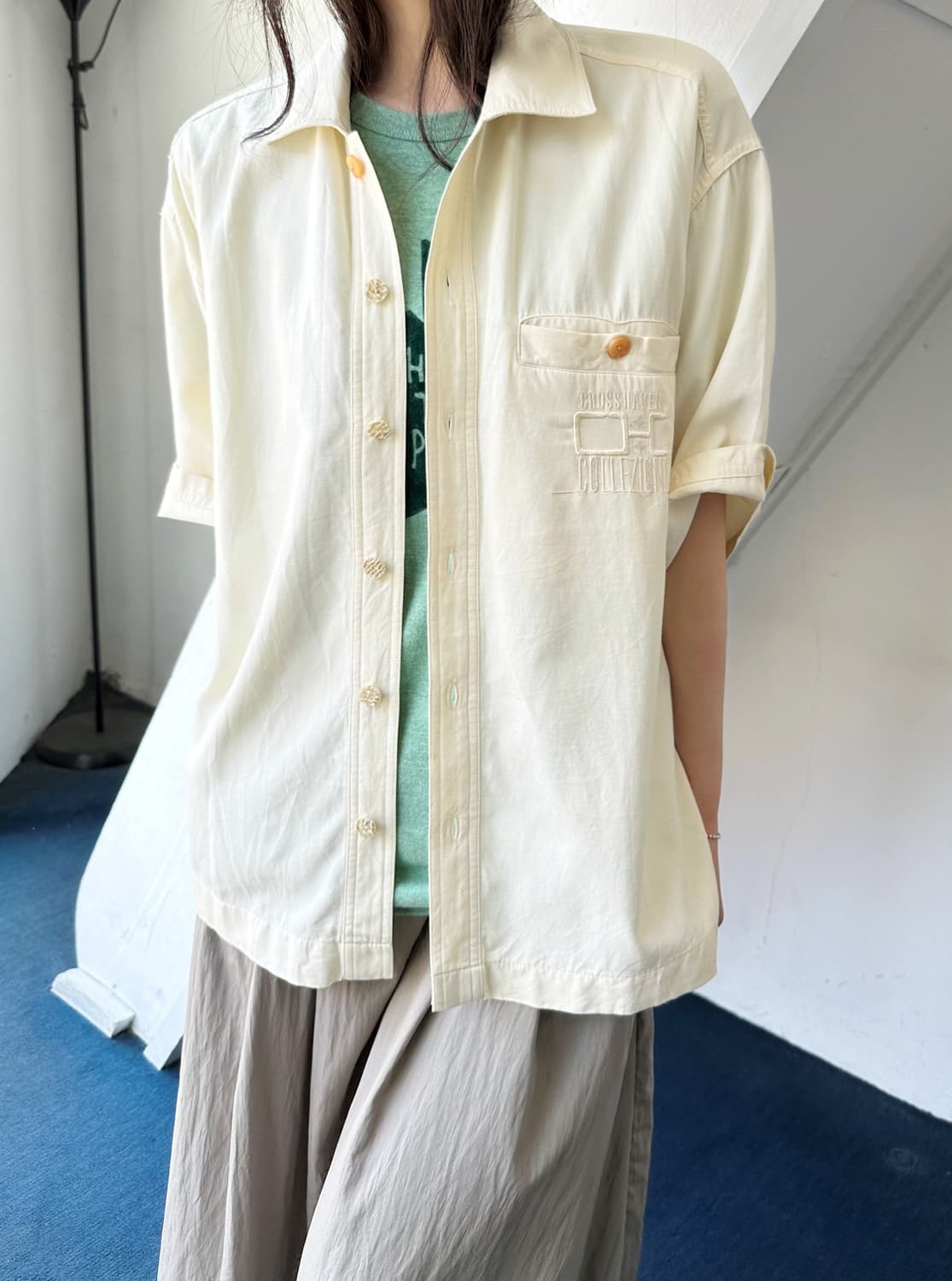 Natural silk cotton design stitch shirt  상품이미지10