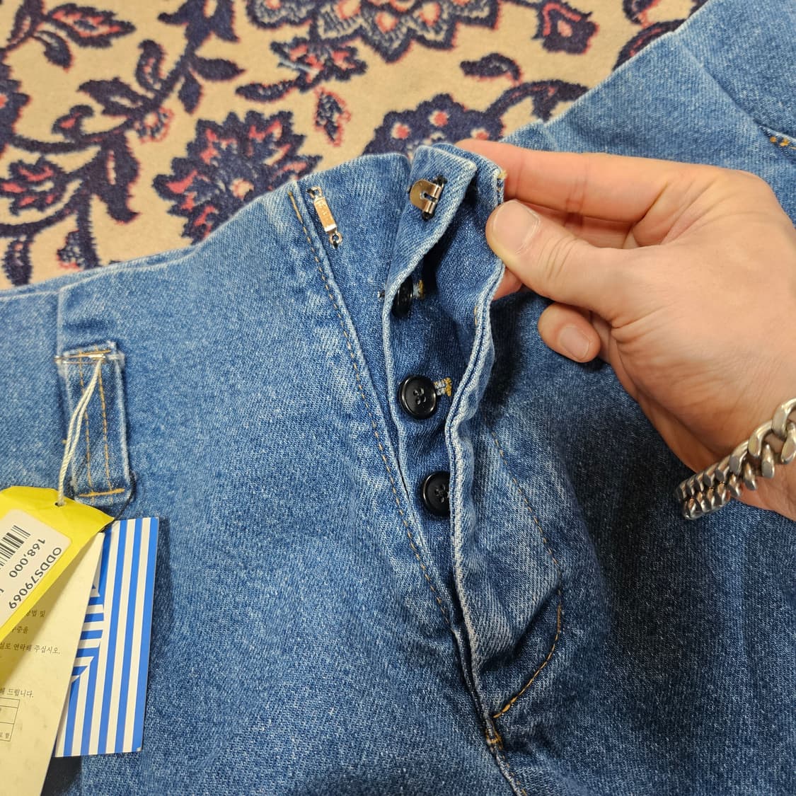 (미사용) JE MOUCHE 핀턱 데님 와이드 반바지 팬츠 L 상품이미지6