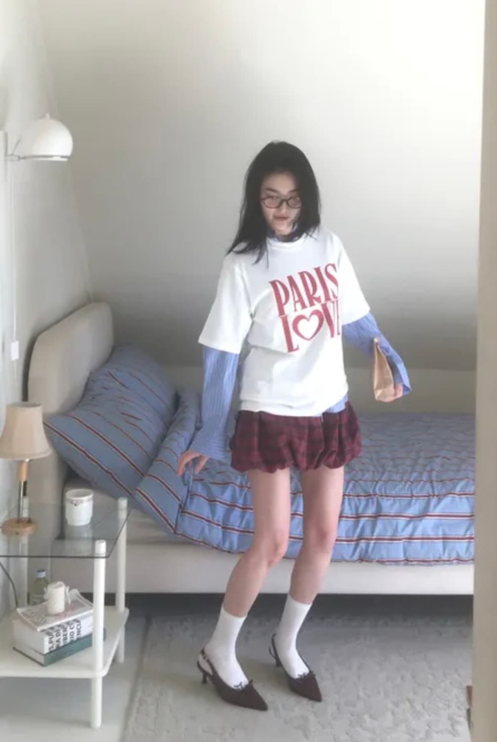 체크 벌룬 미니 스커트 상품이미지2