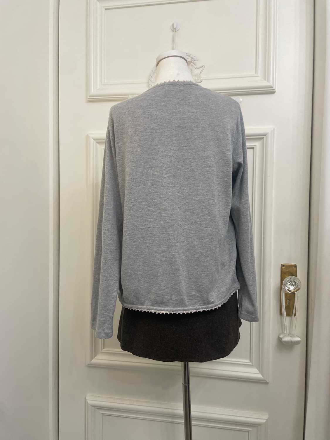 gray cotton open cardigan&lace sleeveles 상품이미지3