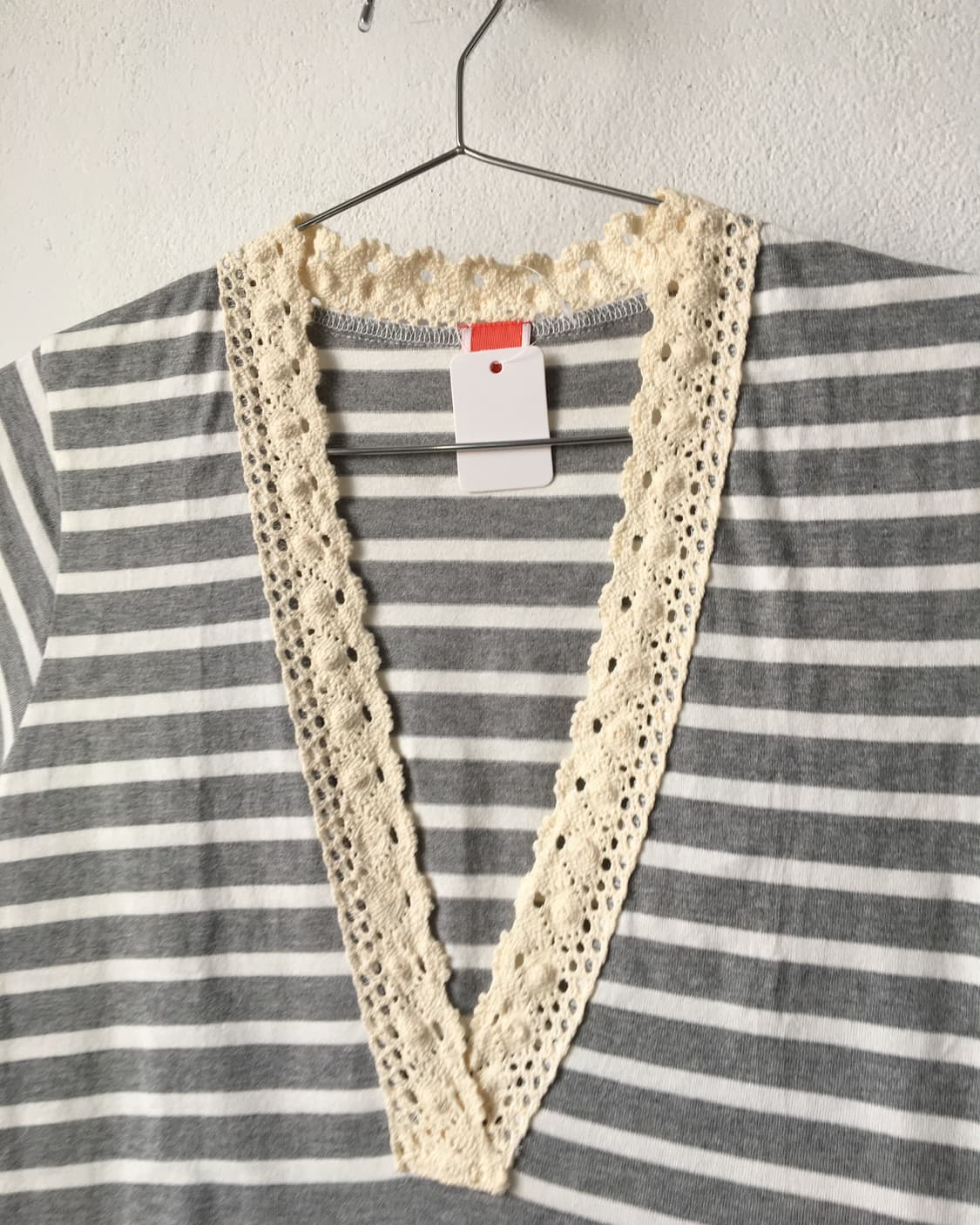 Crochet trimming stirpe pattern t shirt 상품이미지5