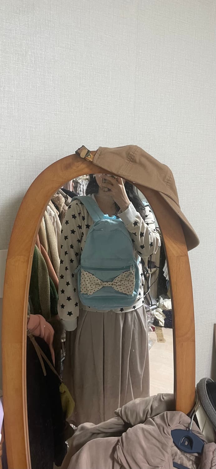 모리걸 빈티지 핀터레스트 도트 리본 백팩 🎀🩵🤍 상품이미지9