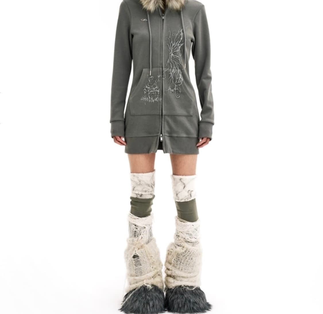 허그유어스킨 퍼롱후드집업 카키 상품이미지1