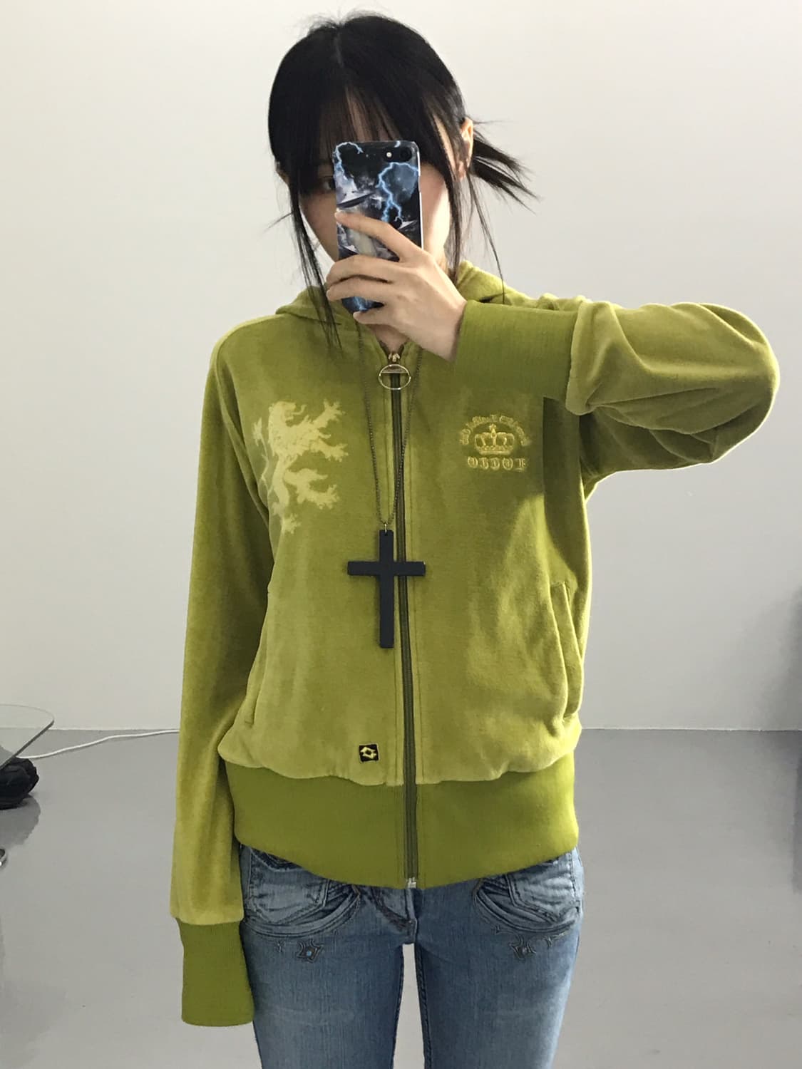 LOTTO Velour Lime Hoodie zip up 상품이미지3