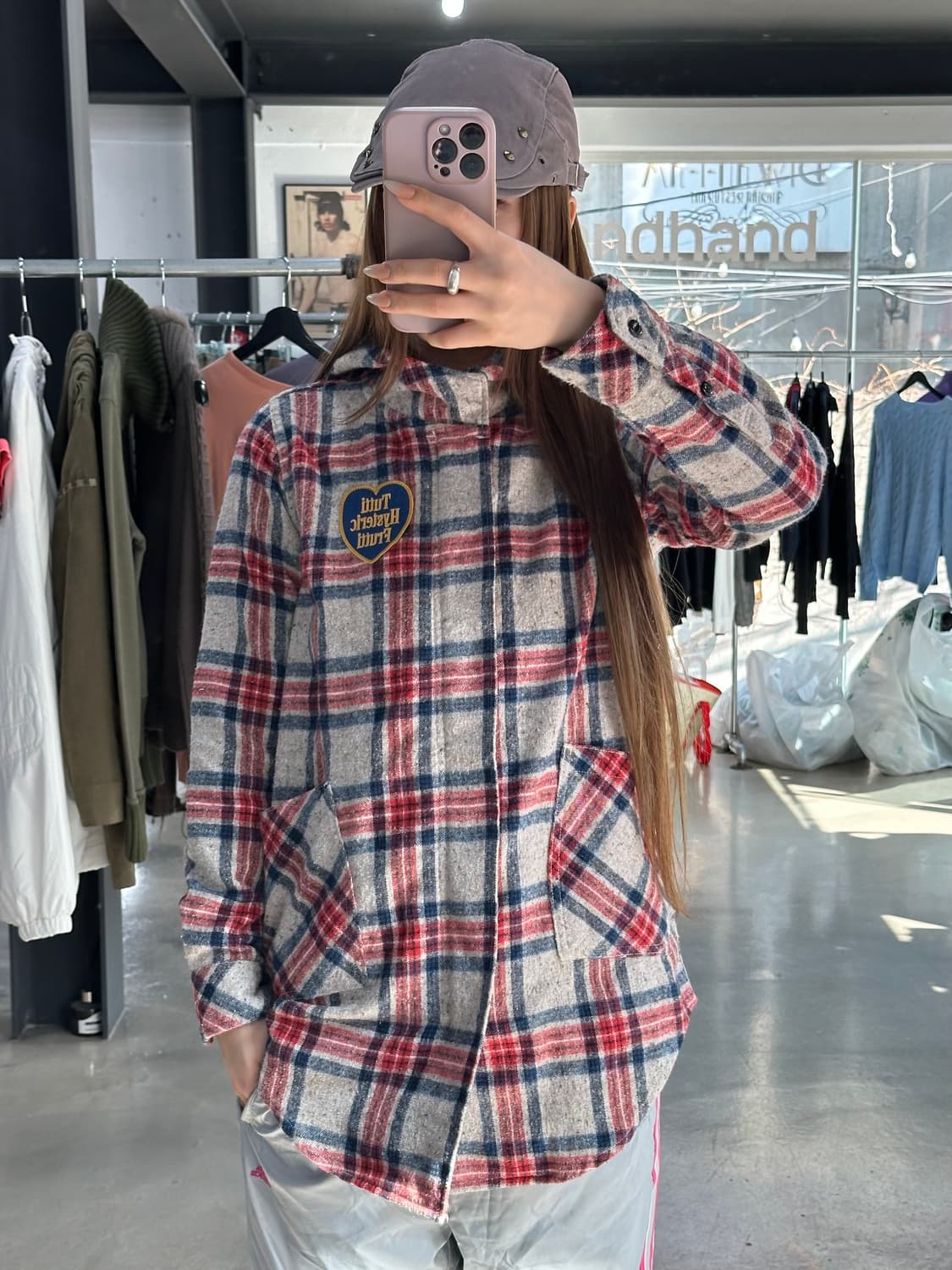 히스테릭글래머 하트로고 포켓 체크후드셔츠 상품이미지2