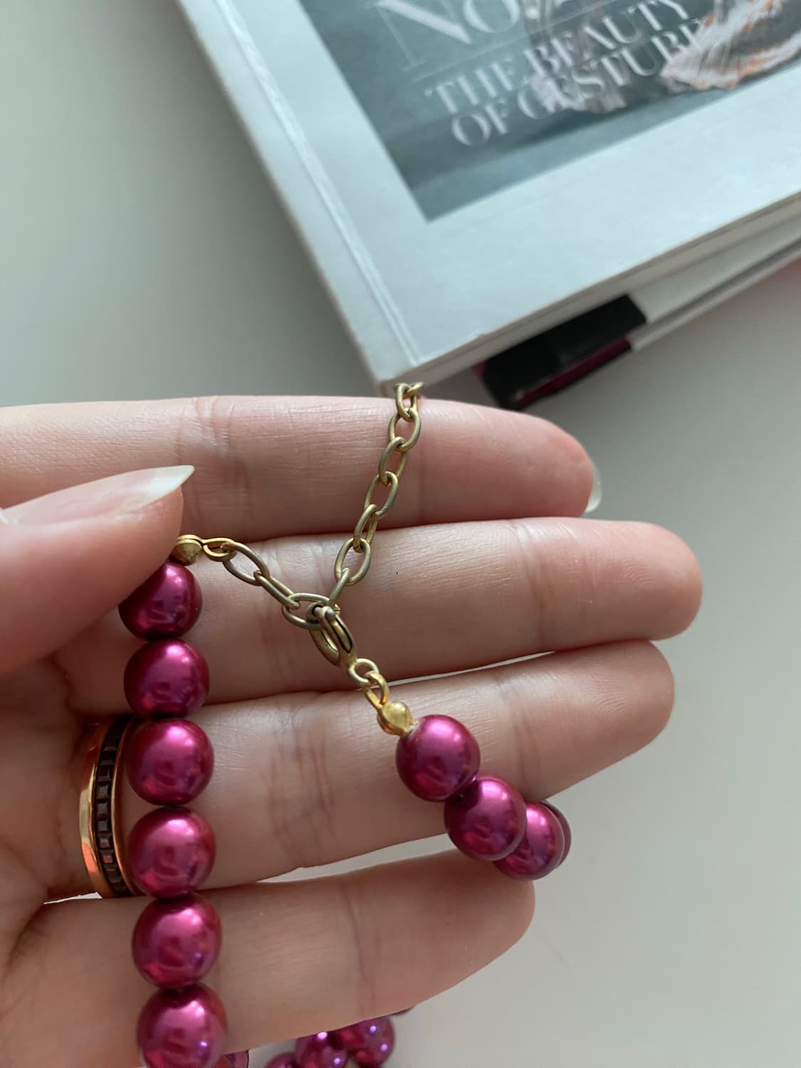 와인빛 펄 비즈목걸이  상품이미지3