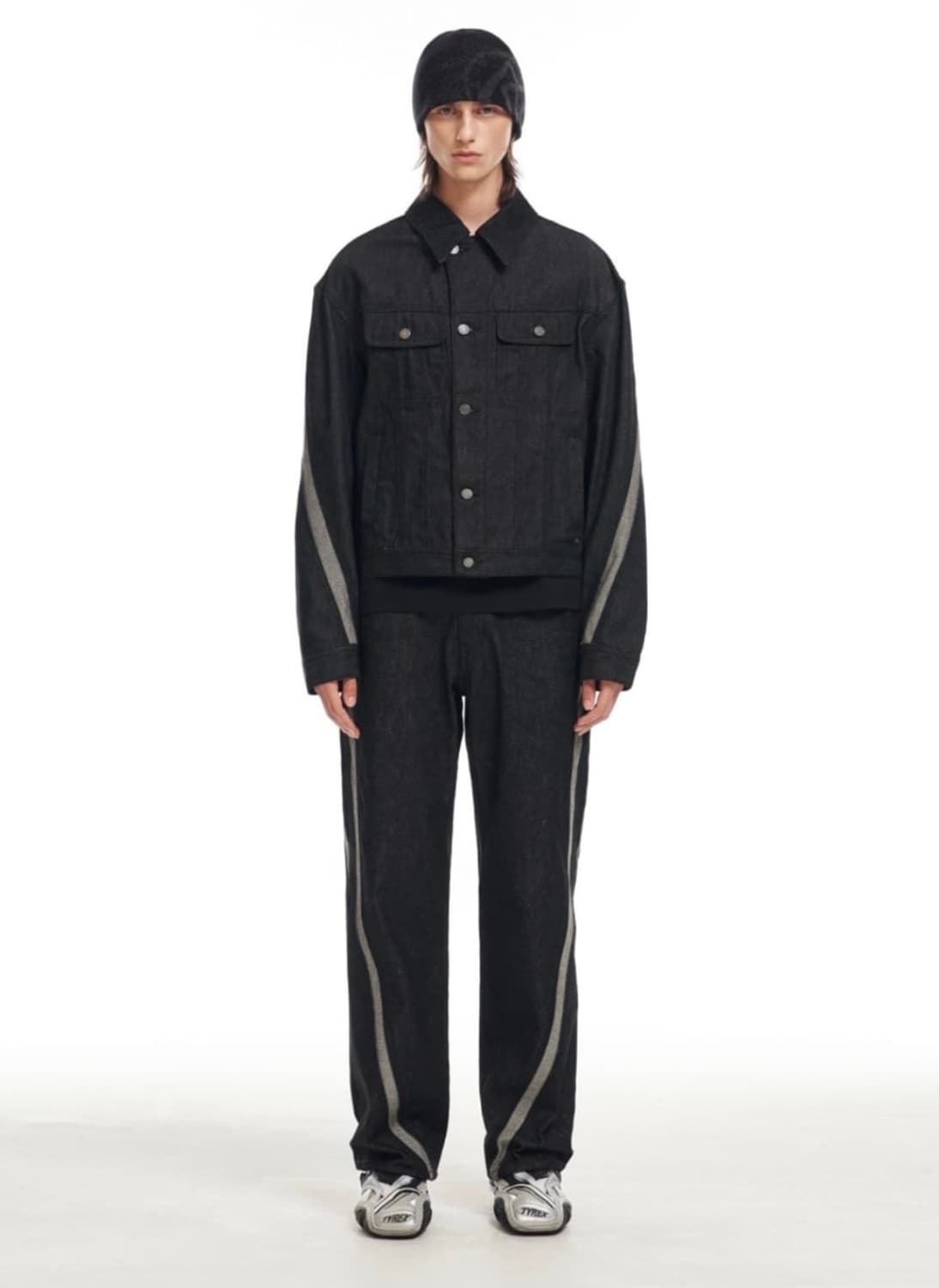 ADDOFF 웨이브 라인 와이드 데님 팬츠 흑청 상품이미지2