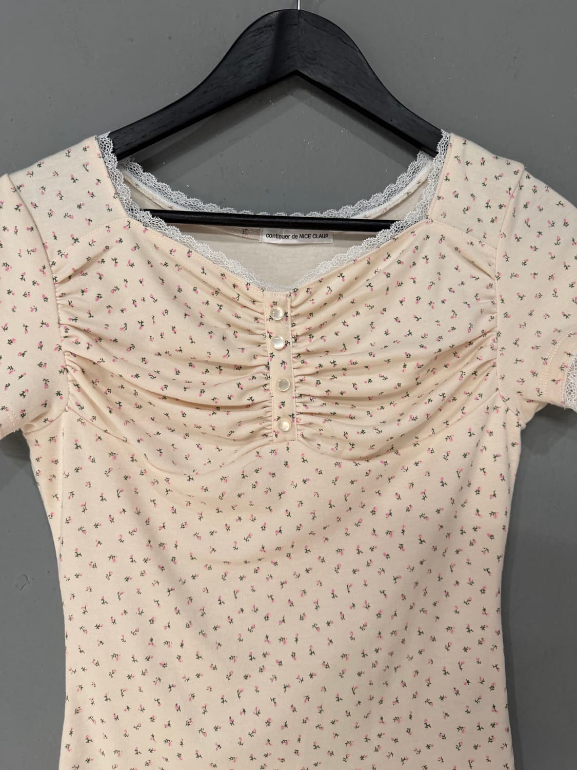 flower pattern shirring detail lace top 상품이미지6