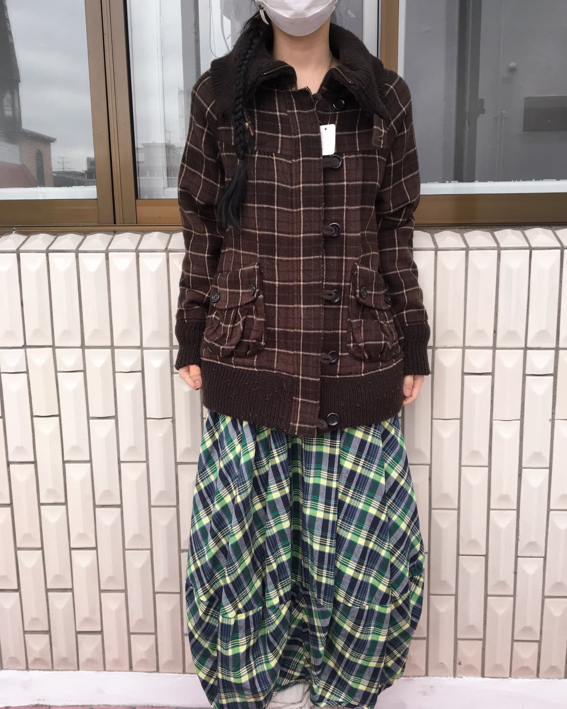 Thick neck point check pattern woolen ja 상품이미지1
