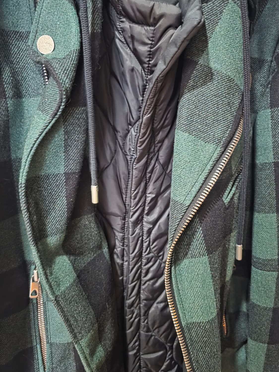 디젤 블랙골드 체크후드 코트 상품이미지6