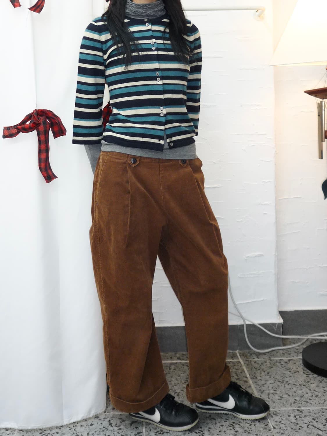 Twin buttons stripe cardigan 상품이미지2