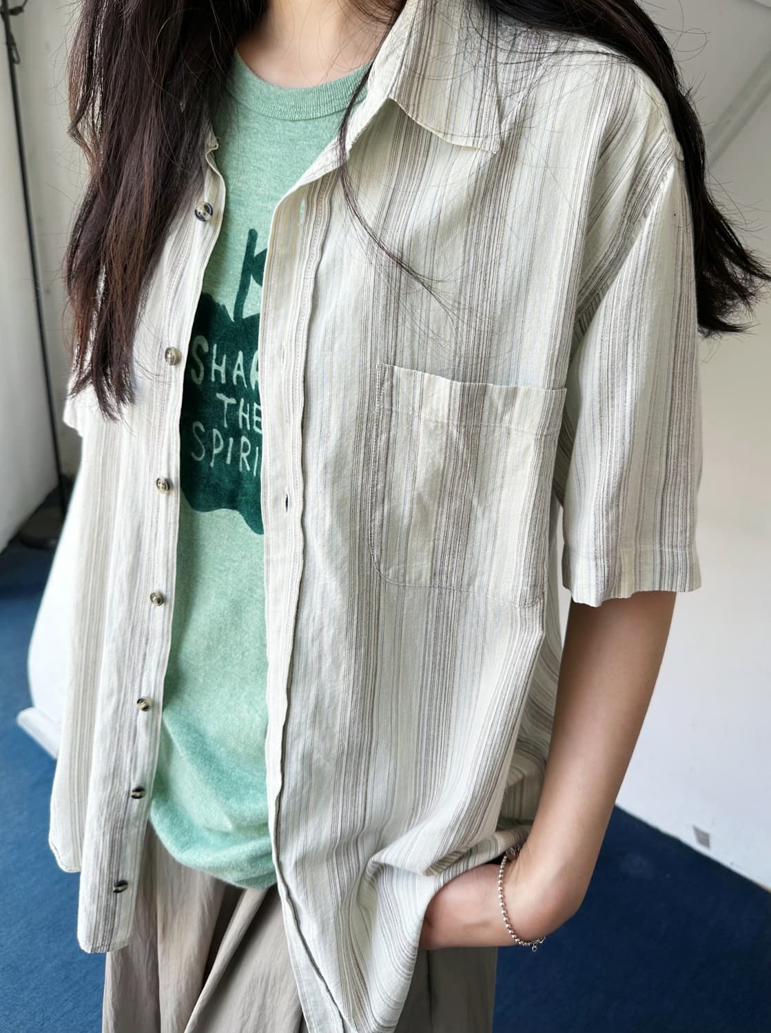 Light fabric natural check shirt 상품이미지6