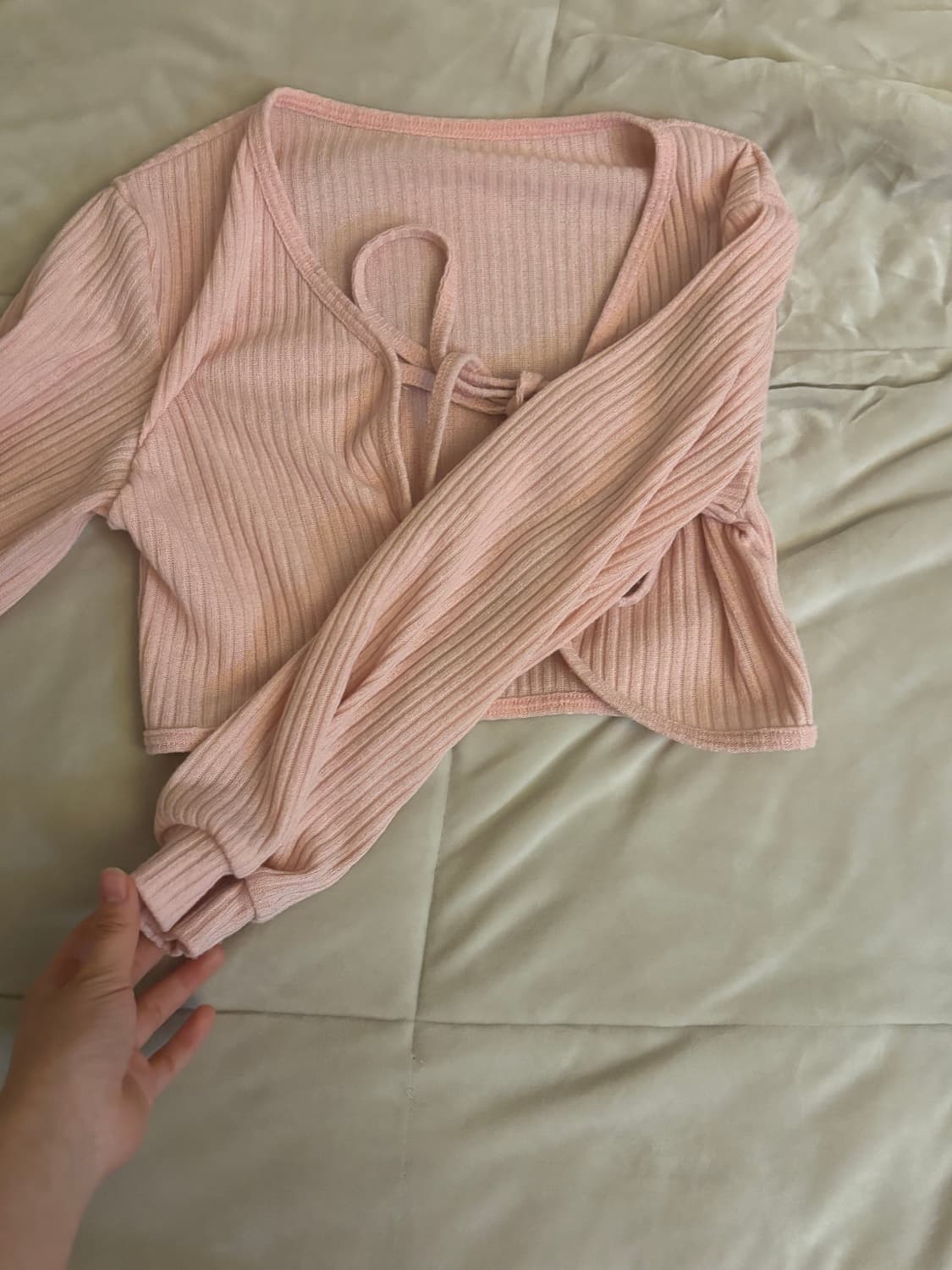 핑크 리본 크롭 볼레로 가디건 상품이미지3