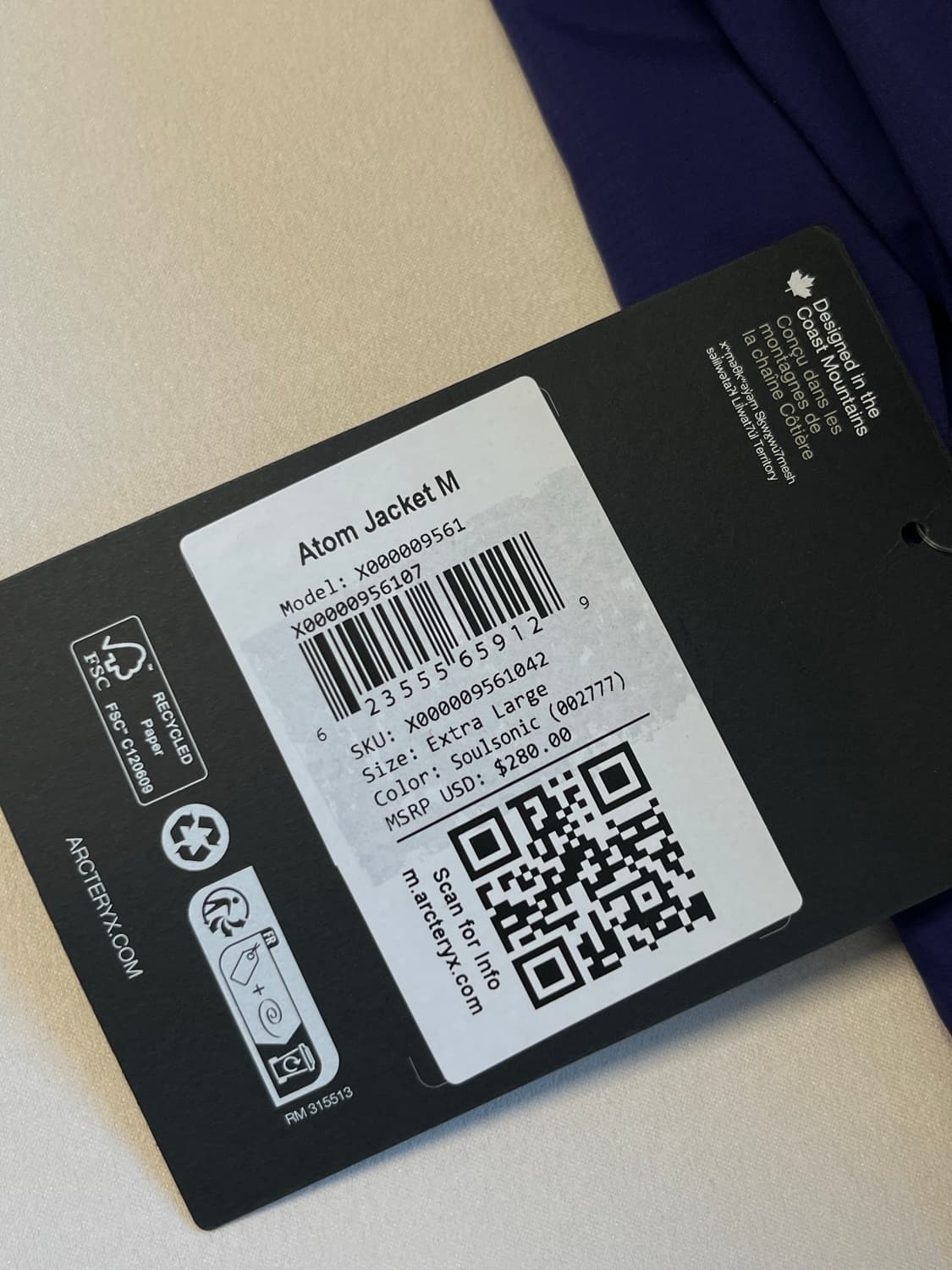 아크테릭스  아톰 자켓 소울소닉 XL 새제품 상품이미지2