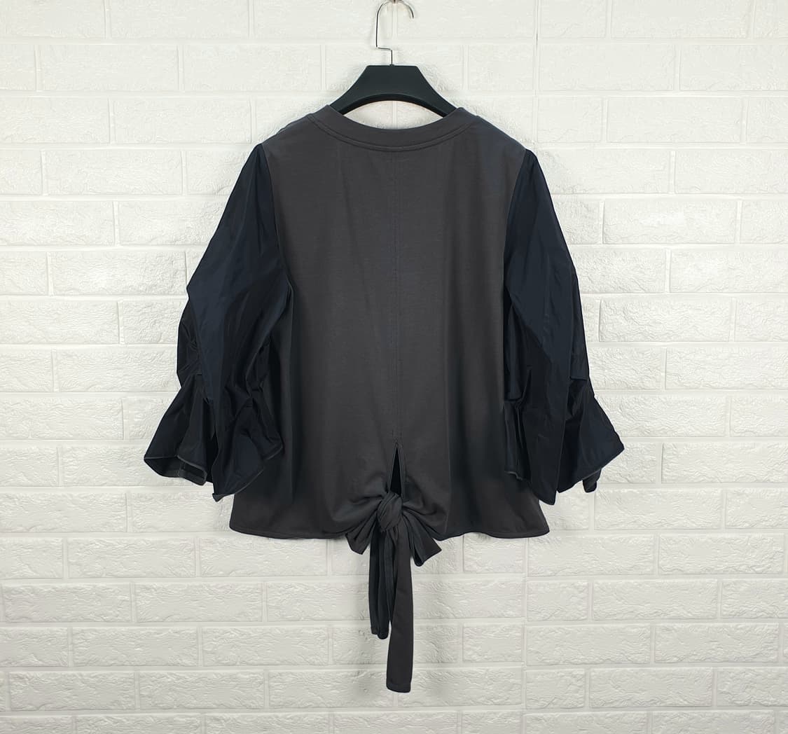 [66]오즈세컨 백 리본 셔링 퍼프 슬리브 티셔츠 상품이미지4