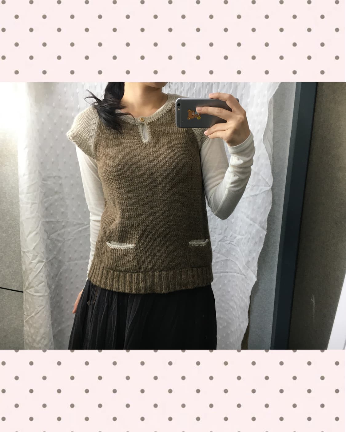 베이지 브라운 배색 반소매 니트 상품이미지3