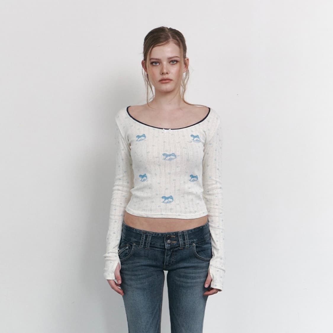 Pony flower lace long sleeve top lemon 상품이미지2