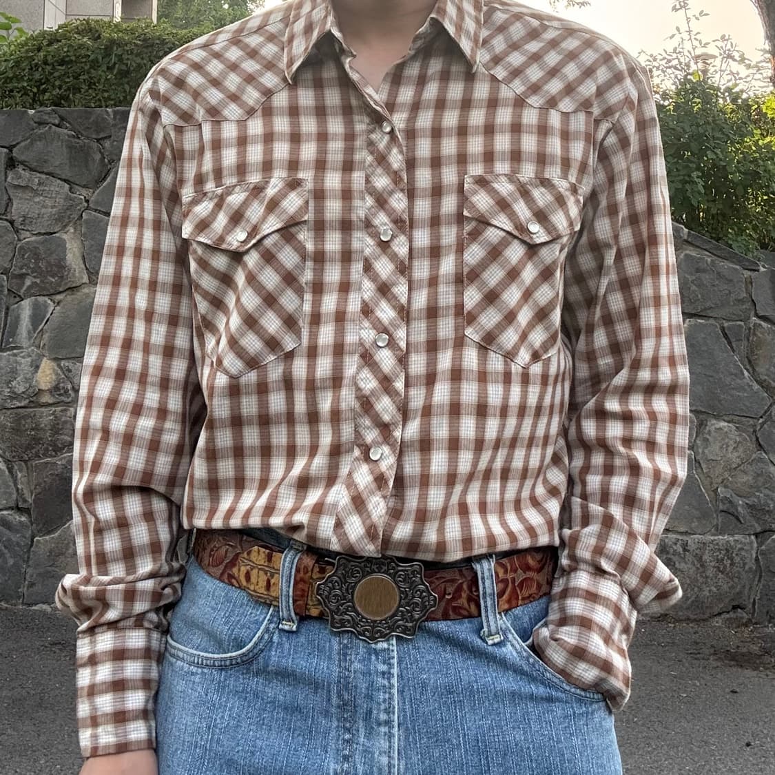 랭글러 Wrangler 브라운 체크 웨스턴 셔츠 상품이미지3
