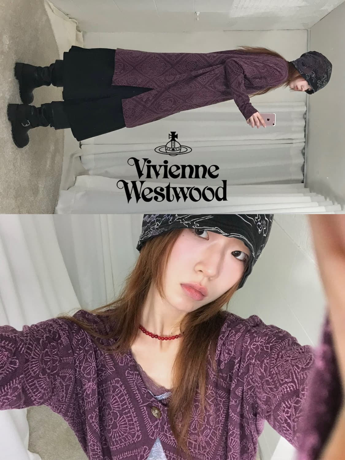 비비안웨스트우드 퍼플 레이스 자수 패턴 롱 가디건 상품이미지1