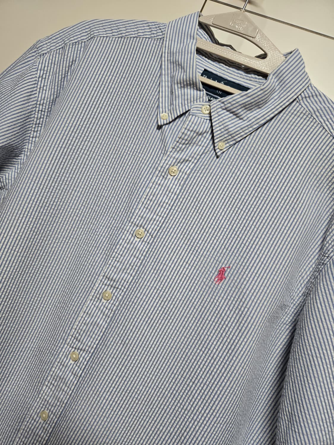 폴로 랄프로렌 남성 시어서커 블루 스트라이프 반팔셔츠(클레식핏 XL) 상품이미지2