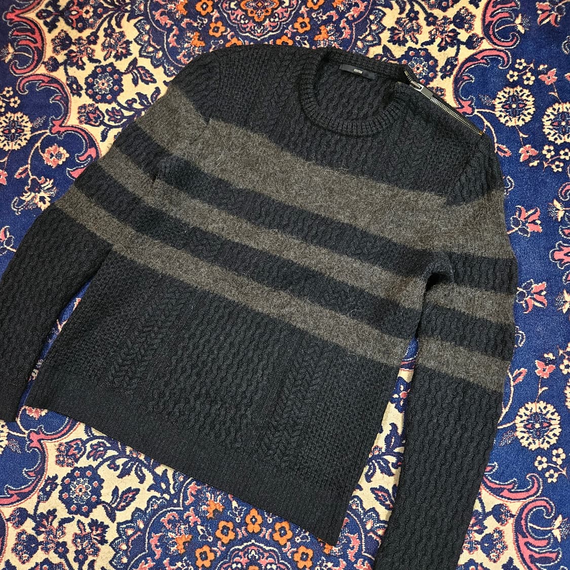 시스템(System) 알파카 양모 혼방 스트라이프 숄 스트렙 니트 상품이미지1