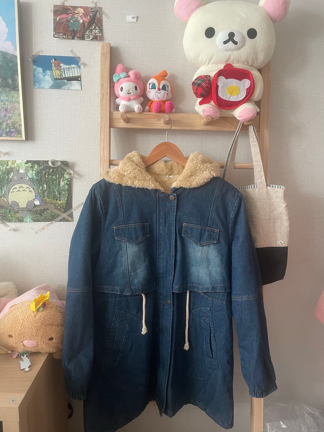 모리걸 빈티지 데님 양털 후드 자켓 💙💛 상품이미지1