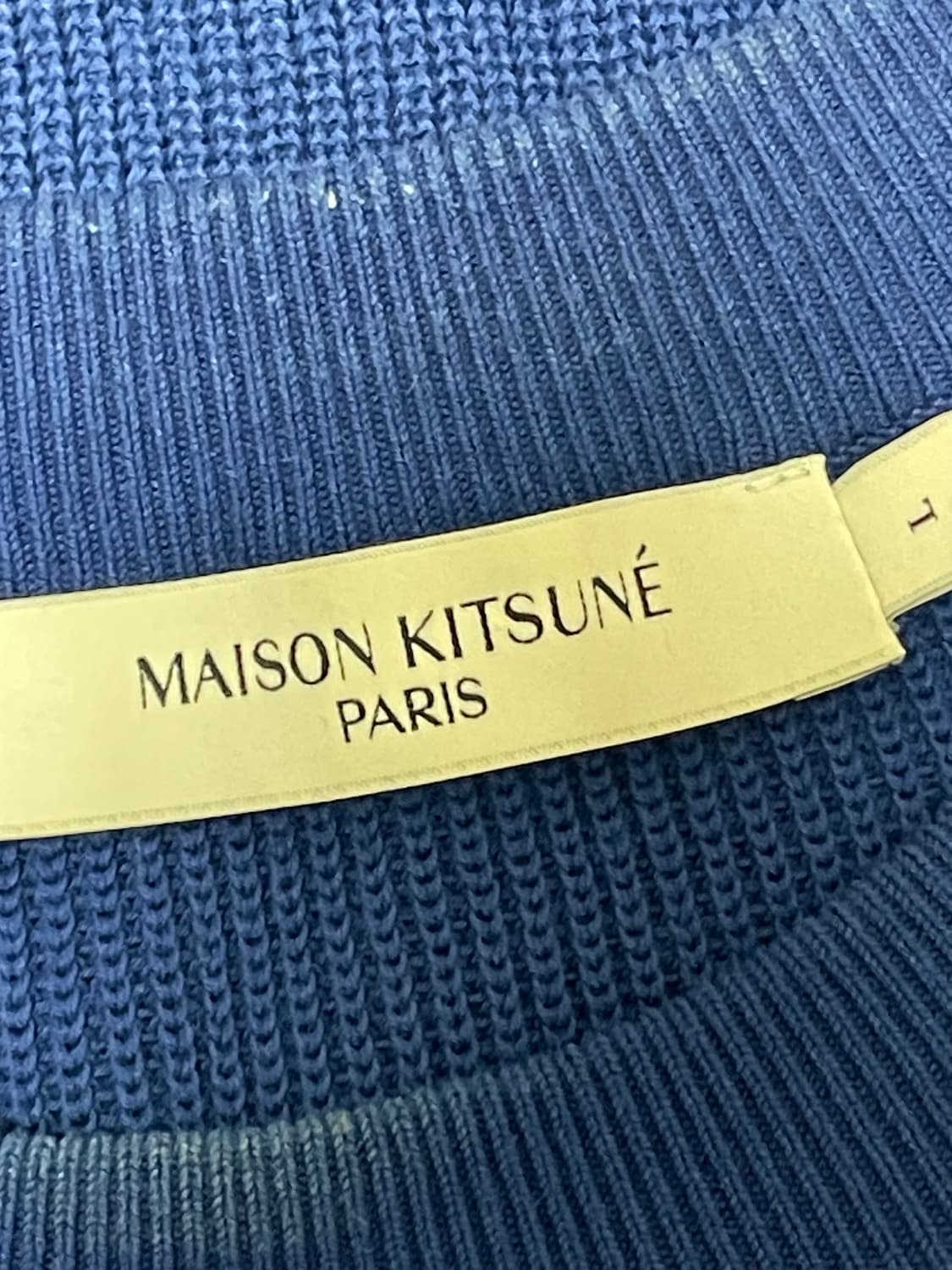 [ L ] 정품 메종키츠네 로고 패치 니트 스웨터 블루 상품이미지3