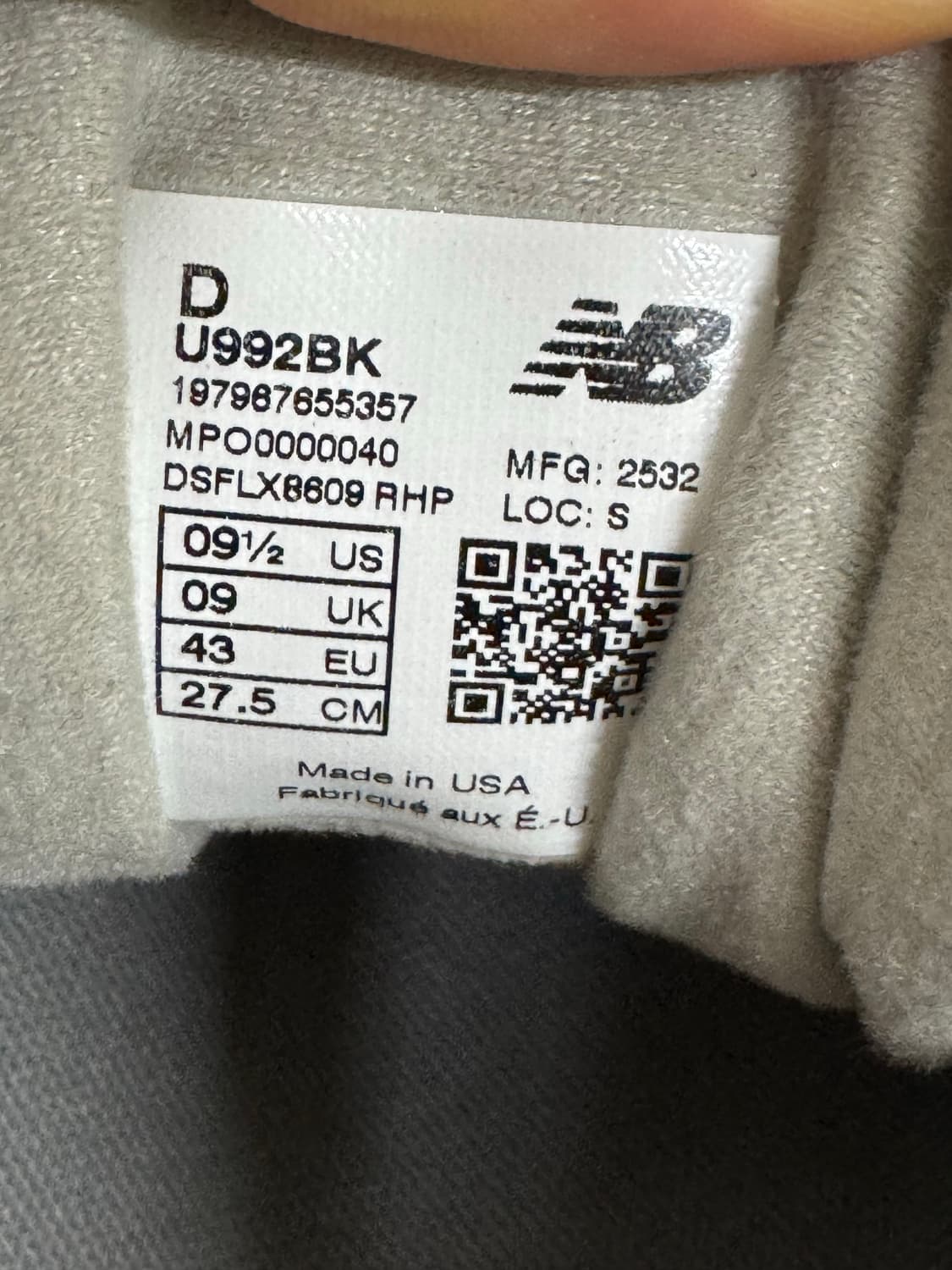 (275)뉴발란스 992 메이드 인 USA 코어 블랙 그레이 U992BK 상품이미지5