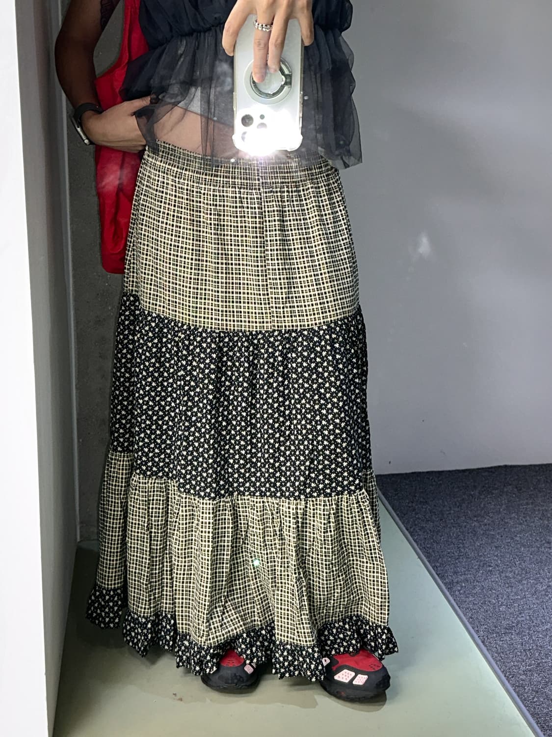 check flower cancan long skirt 상품이미지2
