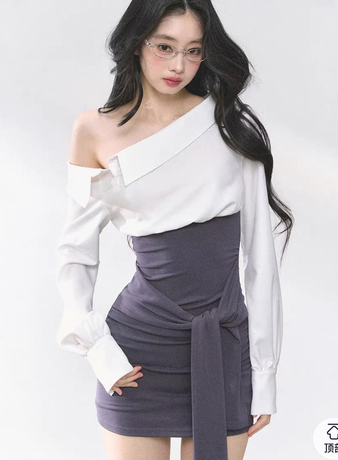 [중브/오프숄더 셔츠 리본 탑] 발레코어 오피스 데이트 블라우스 클리시어 상품이미지2