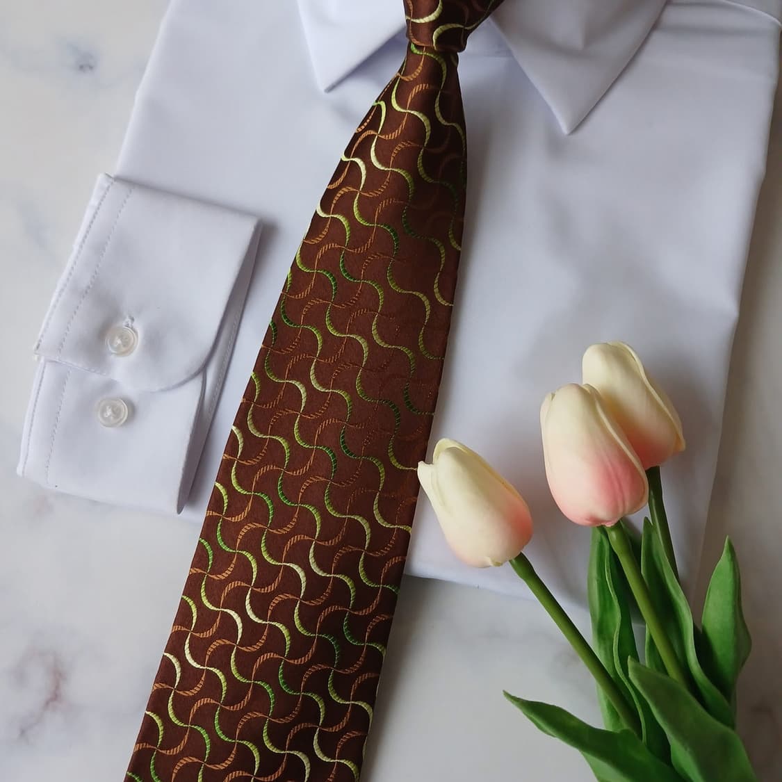 아쿠아스큐텀 실크 브라운 패턴 넥타이 9.4cm A+등급 A19310
 상품이미지6