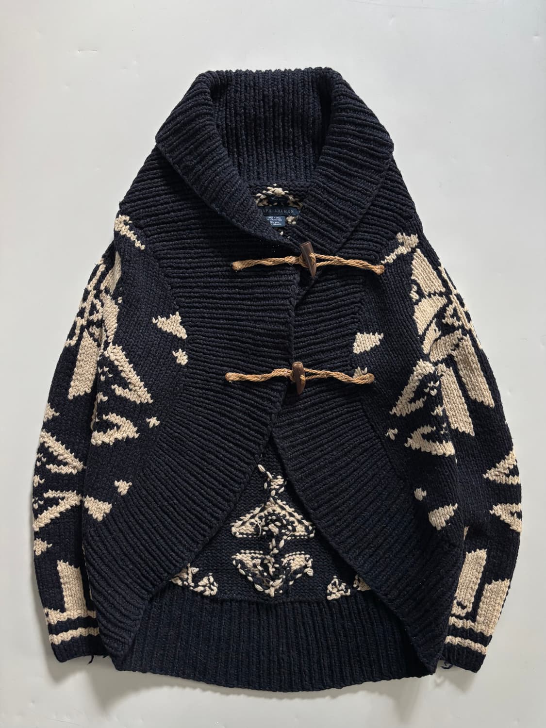 Polo 랄프로렌 울 캐시미어 나바호패턴 노르딕 더플버튼 숄 가디건 상품이미지4