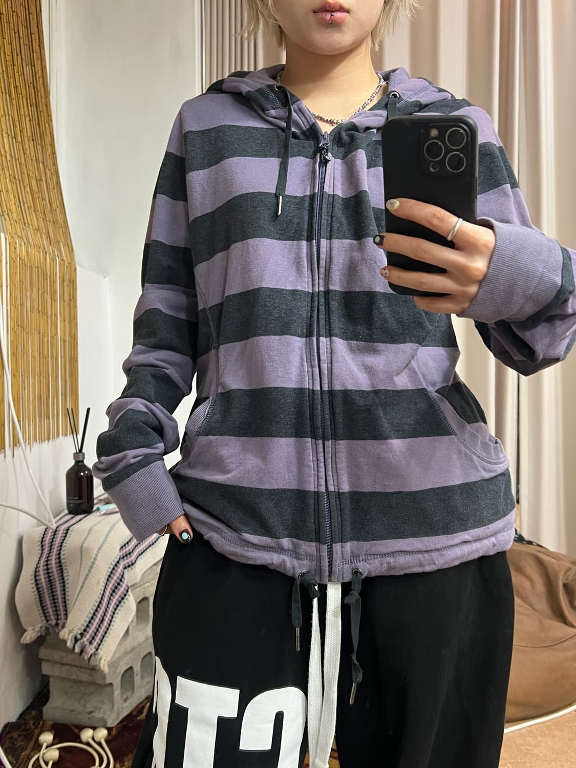 캘빈클라인 퍼플 스트라이프 후드집업  상품이미지1