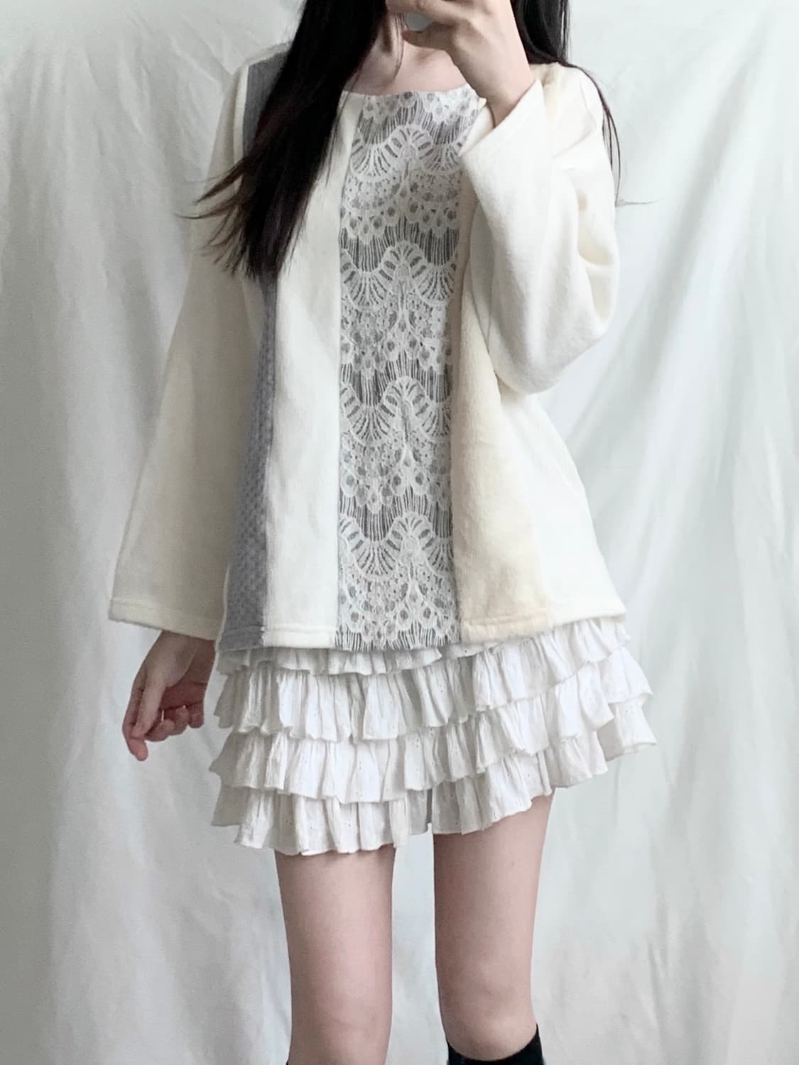 블루 레이스패치 엔틱풍 니트 상품이미지2