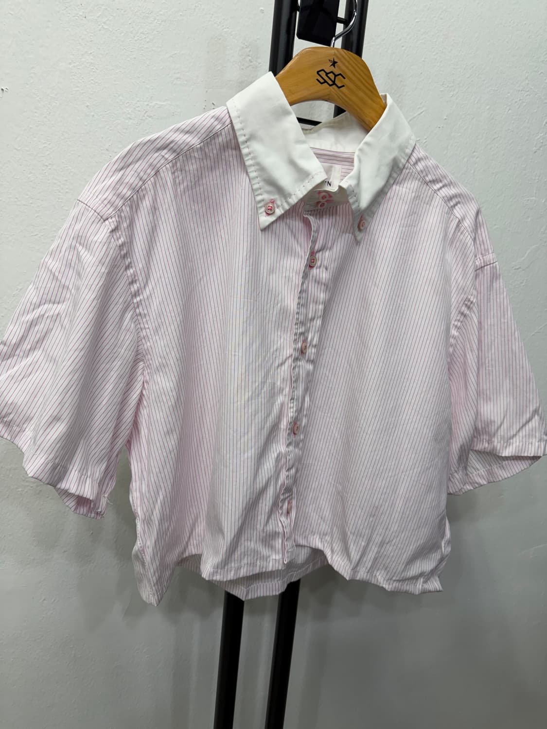 정품) 랑방 한섬 오버핏 크롭 스트라이프 셔츠  상품이미지2