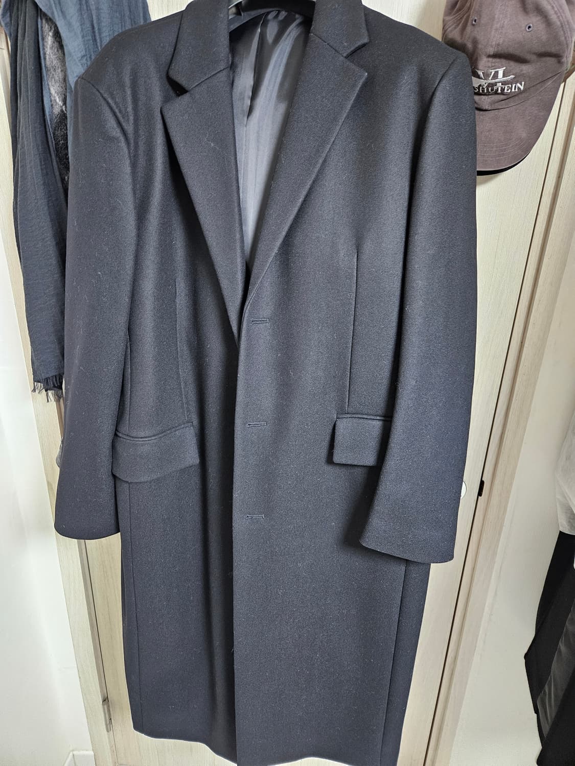 2XL) 무탠다드 MTR 대디숄더 싱글 롱코트 블랙 상품이미지3
