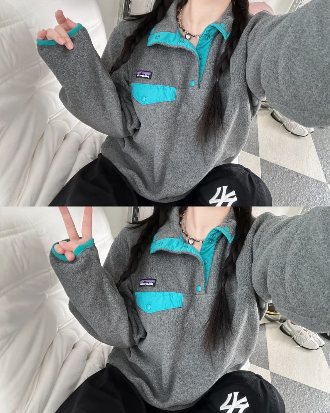 파타고니아 신칠라 그레이/블루그린 스냅 플리스  상품이미지3