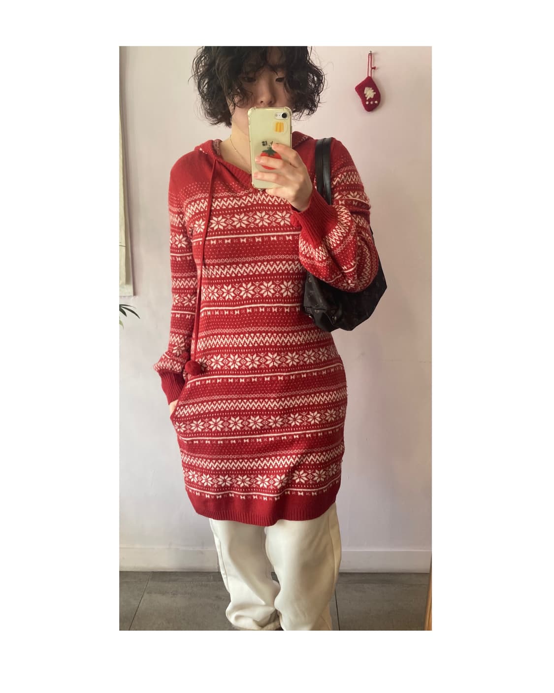 노르딕패턴 후드 니트 원피스 상품이미지5