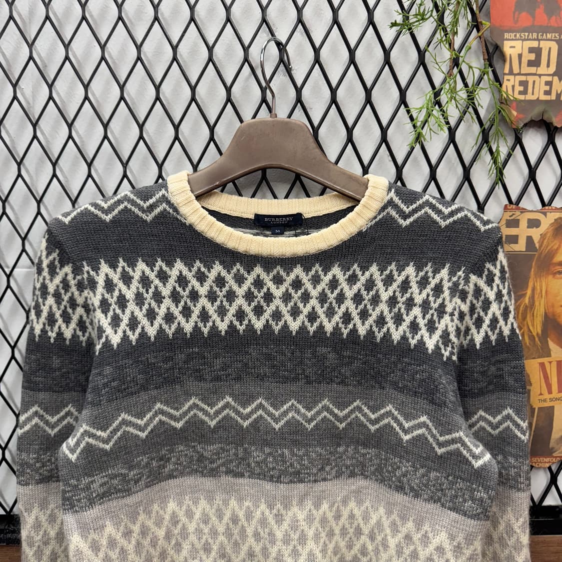 00s 버버리 노르딕 울니트 컬러블록 아이보리 그레이 배색 상품이미지3