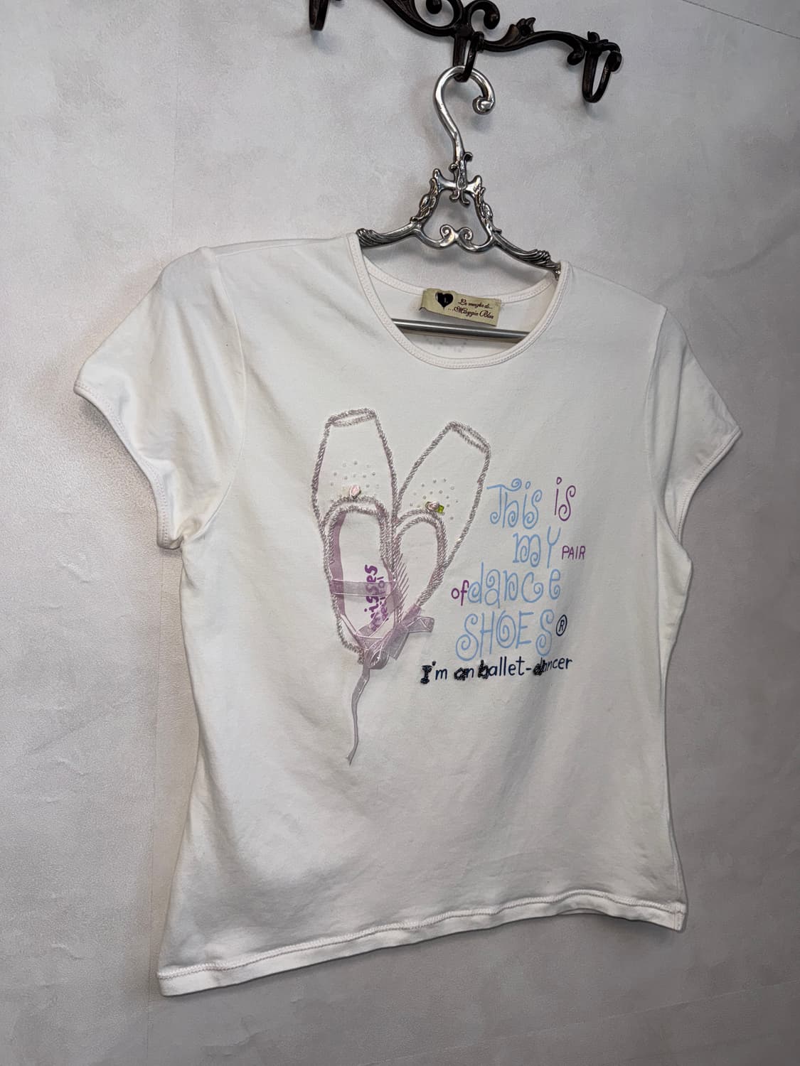 White ballet shoes beads ribbon half t  상품이미지2